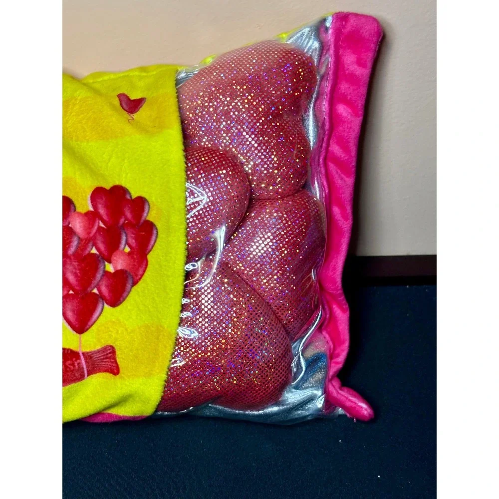 Iscream Swedish Fish Hearts Plush Pillow Yellow Pink Candy Bag with 4 Hearts